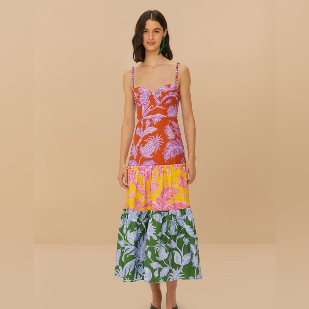 New with tags!! Farm Rio Mixed Tropical Swing sleeveless midi dress. Size small